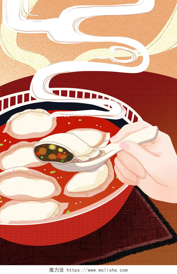 立冬元素二十四节气立冬吃饺子手绘插画素材